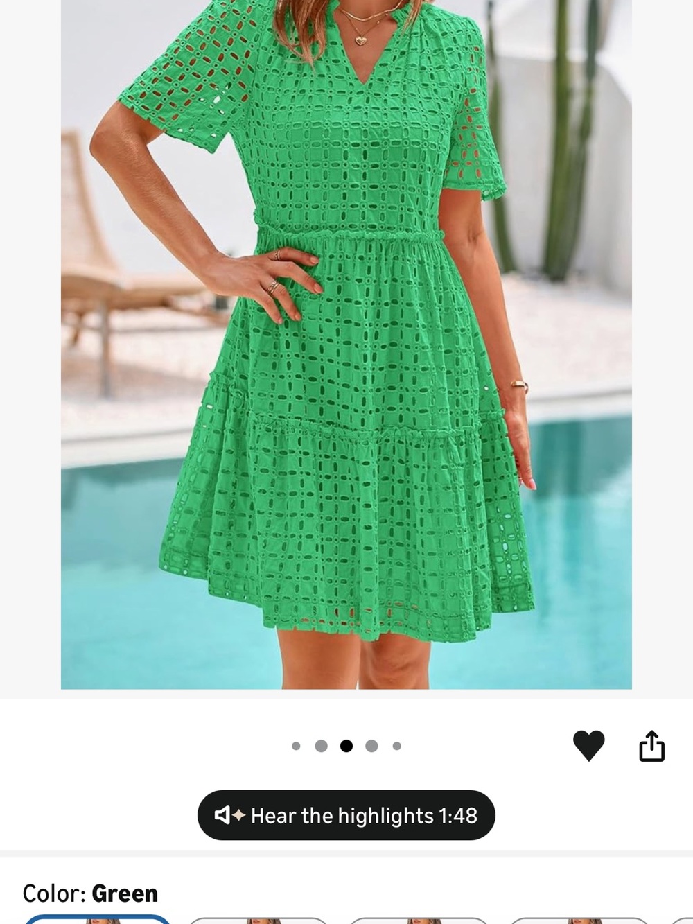 Green Eyelet V-Neck Tiered Summer Dress